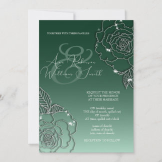 Emerald Grönt Silver Elegant bröllop inbjudan