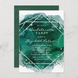 Emerald Grönt Silver Geometric Bachelorette Party Inbjudningar