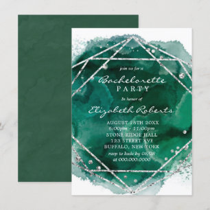 Emerald Grönt Silver Geometric Bachelorette Party Inbjudningar