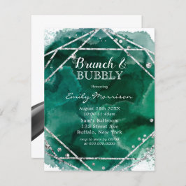 Emerald Grönt Silver Geometric Brunch & Bubly Inbjudningar