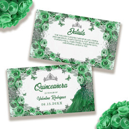 Emerald Grönt Silver Glitter Blommigt Quinceanera Tilläggskort