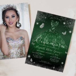 Emerald Grönt Silver Glitter Photo Quinceanera Inbjudningar