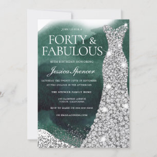 Emerald Grönt & Silver Gown 40:e födelsedagen Part Inbjudningar