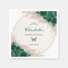 Emerald Grönt Silver Quinceanera Miss Quince 15 Pappersservett