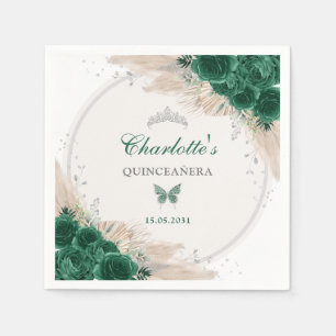 Emerald Grönt Silver Quinceanera Miss Quince 15 Pappersservett