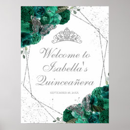 Emerald Grönt & Silver Tiara Quinceanera Poster