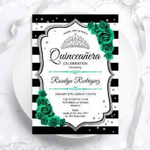 Emerald Grönt Silver White Quinceanera Inbjudningar