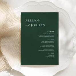 Emerald Grönt Simple Bröllop Dinner Party Menus Meny