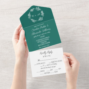 Emerald Grönt Simple Modern Monogrammed Bröllop