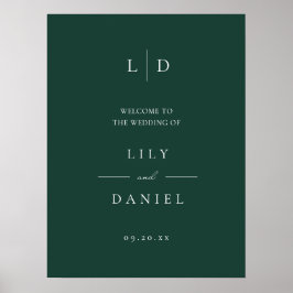Emerald Grönt Simple Monogram Bröllop Välkomstteck Poster