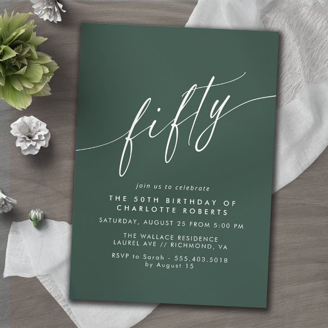 Emerald Grönt | Simple Script Formal 50:e födelsed Inbjudningar (Skapare uppladdad)