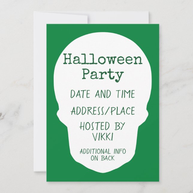 Emerald Grönt Skull Klipp ut Silhouette Inbjudningar (Framsida)