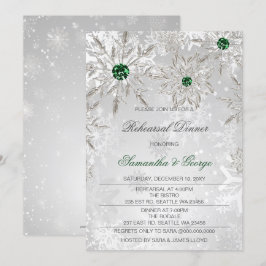 Emerald Grönt Snöflingor Winter Rehearsal Dinner Inbjudningar