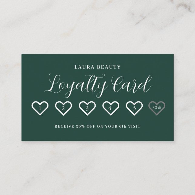 Emerald Grönt Snyggt Minimal Heart Kärlek Lojalitetskort (Framsida)