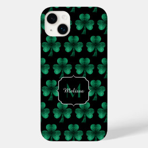 Emerald Grönt Sparkles Shamrock Black Monogram