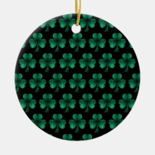Emerald Grönt Sparkles Shamrock mönster svart Julgransprydnad Keramik
