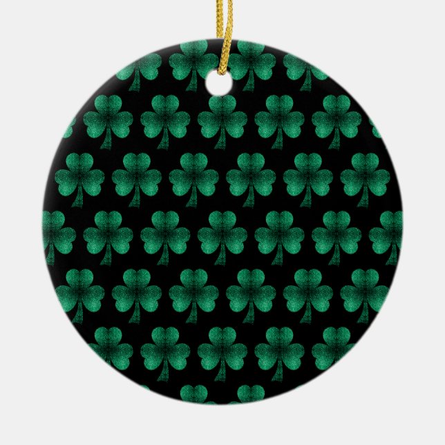 Emerald Grönt Sparkles Shamrock mönster svart Julgransprydnad Keramik (Framsidan)
