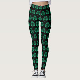 Emerald Grönt Sparkles Shamrock mönster svart Leggings
