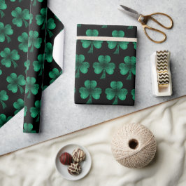 Emerald Grönt Sparkles Shamrock mönster svart Presentpapper
