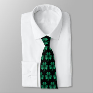 Emerald Grönt Sparkles Shamrock mönster svart Slips