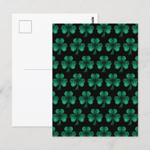 Emerald Grönt Sparkles Shamrock mönster svart Vykort