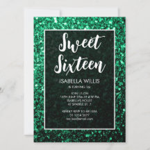Emerald grönt sparkles Sweet 16 elegant script