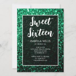 Emerald grönt sparkles Sweet 16 elegant script Inbjudningar