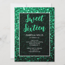 Emerald grönt sparkles Sweet 16 elegant script Inbjudningar
