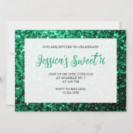 Emerald grönt sparkles Sweet 16 elegant script Inbjudningar