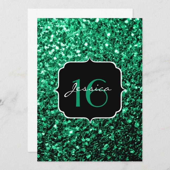Emerald Grönt sparkles Sweet 16-inbjudan Inbjudningar (Fram/baksida)