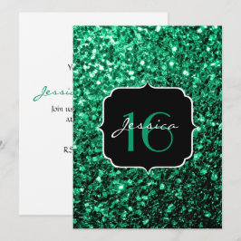 Emerald Grönt sparkles Sweet 16-inbjudan Inbjudningar