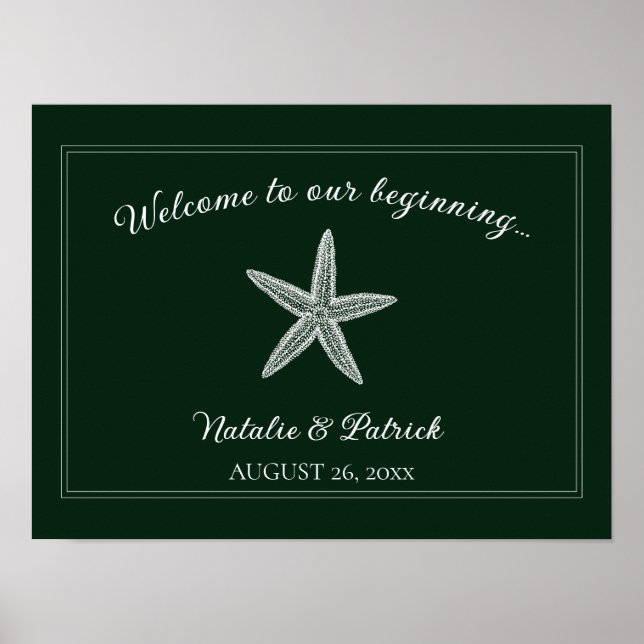 Emerald Grönt Starfish Bröllop Välkommen Poster (Framsidan)