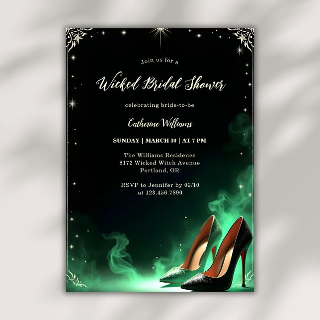 Emerald Grönt Stil Magic Wicked Möhippa Inbjudningar (Emerald Green Style Magical Wicked Bridal Shower Invitation)