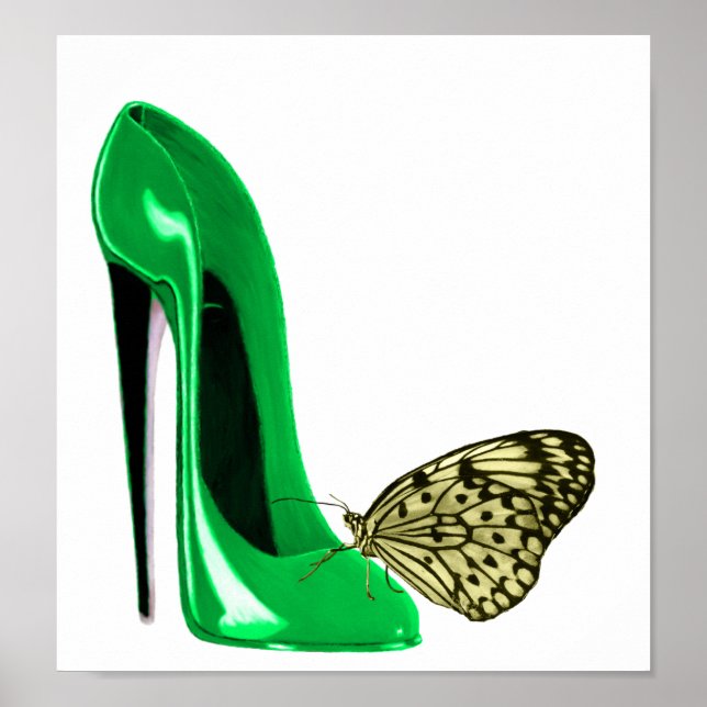 Emerald Grönt Stiletto och Butterfly Art Poster (Framsidan)