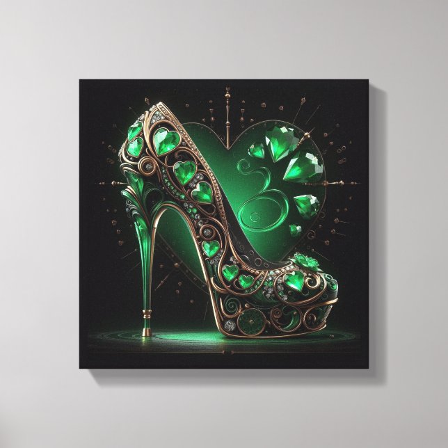 Emerald Grönt Stilettos och Diamond Shaped Hearts Canvastryck (Framsida)