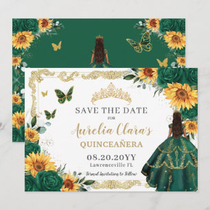 Emerald Grönt Sunblommor Blommigt Guld Quinceañera Spara Datumet