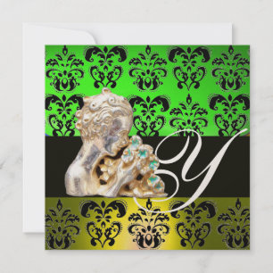 EMERALD GRÖNT,SVART, VITT DAMASK JEWEL MONOGRAM INBJUDNINGAR