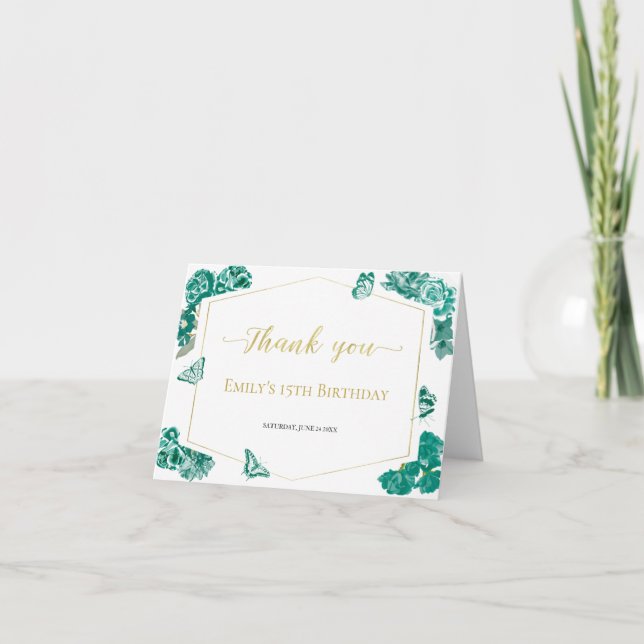 Emerald Grönt Sweet 16 Quinceanera Bat mitzvah Tack Kort (Framsida)