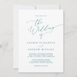 Emerald Grönt Teal Minimalist Wedding-inbjudan Inbjudningar