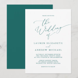 Emerald Grönt Teal Minimalist Wedding-inbjudan Inbjudningar