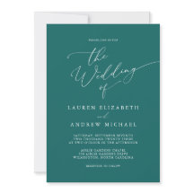 Emerald Grönt Teal Minimalist Wedding-inbjudan