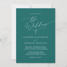 Emerald Grönt Teal Minimalist Wedding-inbjudan Inbjudningar