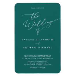 Emerald Grönt Teal Minimalist Wedding-inbjudan Magnet