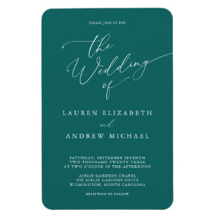Emerald Grönt Teal Minimalist Wedding-inbjudan Magnet