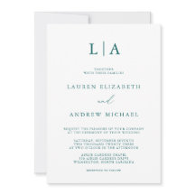 Emerald Grönt Teal Monogram minimalist Bröllop Inv