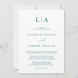 Emerald Grönt Teal Monogram minimalist Bröllop Inv Inbjudningar