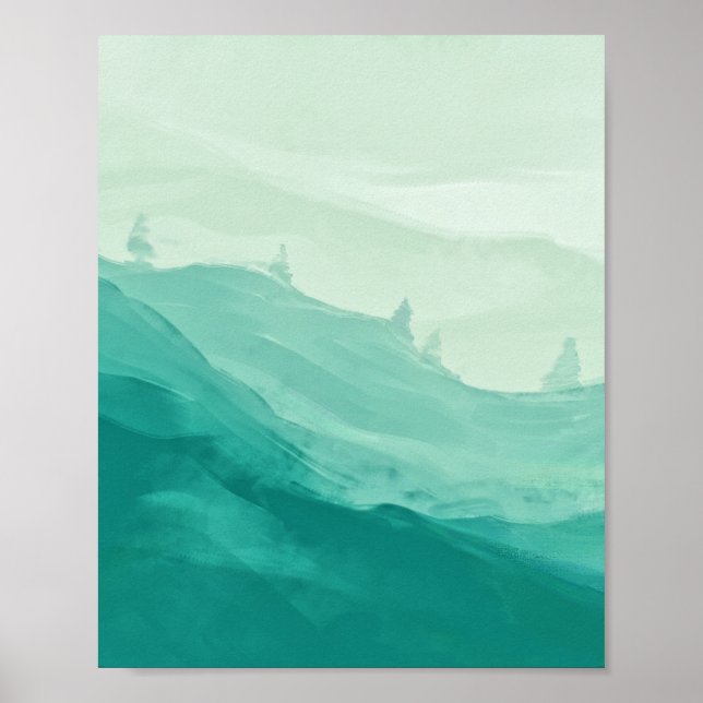 Emerald Grönt Teal Watercolor Abstrakt Art Poster (Framsidan)