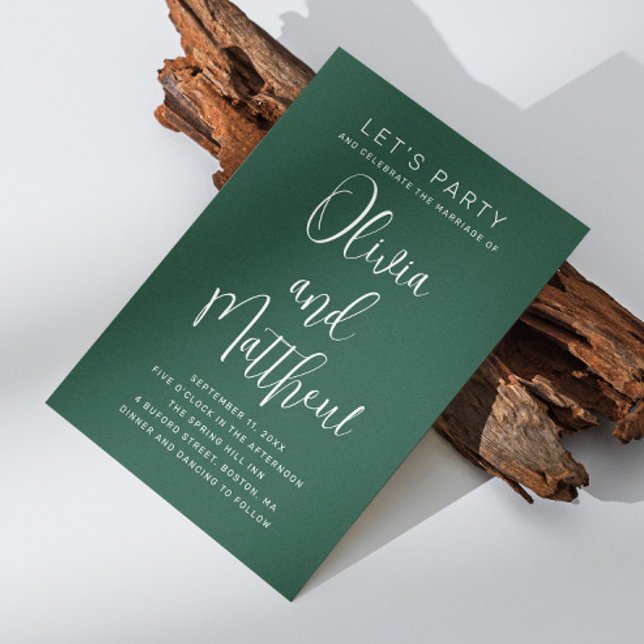 Emerald grönt, typografi, skript bröllop + QR Inbjudningar (Skapare uppladdad)