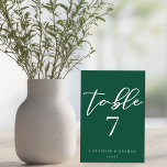 Emerald Grönt Typography Forest Bröllop Bordsnummer<br><div class="desc">Det här solida bordsnumret från grönt bröllop har ett klassiskt vitt skript för ett par som gifta sig i en skog eller på en annan naturplats. Fira kärlek med det här stilla färg och samordna med vår minimalistiska typografisamling.</div>