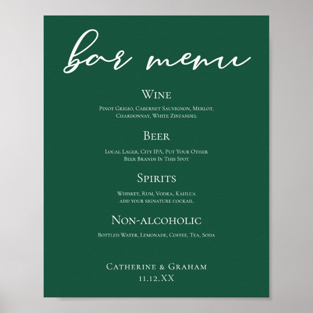 Emerald Grönt Typography Forest Bröllop Pub Menu Poster (Framsidan)
